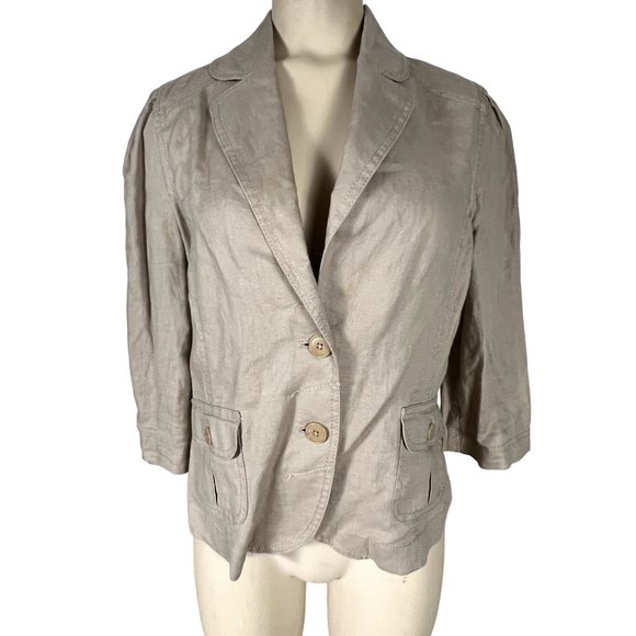 Juicy Couture women's tan linen jacket size Medium gathered waist, pockets - Picture 1 of 9